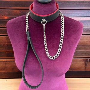 Collar And Chain Lead Set I Quality Padded Leather 30mm Wide | Free Brass Padlock Handmade leather choker and chain leash choker collar clsp