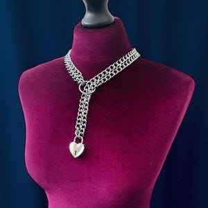 Slip chain choker with heart padlock | Necklace | Choker Necklace | Nickel Free steel o ring Double Chain necklace choker collar dcscp