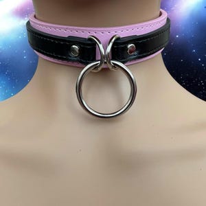 Leather Choker Collar - Vegan Leather Layered Custom Collar with 30mm O Ring, 24mm Wide - Handmade Slave Collar 5 Variations