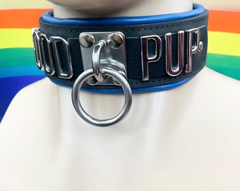 pup play Collar l Genuine leather collar I Choose Your Word I 50mm Wide 30mm Letters human pup gay pup fetish good pup  gay pride