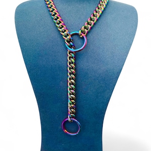 Choker Chain slip chain with Heart ring | Rainbow colour | Nickel-free alloy | choker collar slip chain with clasp | CC_H_RB