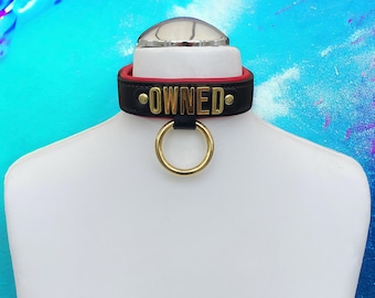 Leather Collar With Hanging O Ring 35mm Custom Handmade Padded Collar 30mm  wide Ownership Chocker I Rose Gold or Gold Hardware owned collar