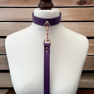 Quality Leather Choker Collars And Leash Set I Custom Collar Stitched Vegan Leather, Rose Gold Hardware I Handmade Vegan Leather Choker