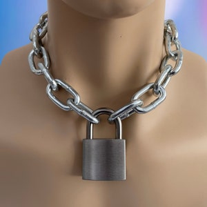 Choker Chain with Stainless Steel Padlock I Punk Goth Padlock And Chain 6mm Chain 40mm Padlock Necklace sub collar  padlock