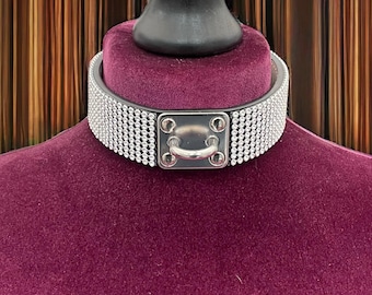 Genuine leather choker l Rhinestone Choker Collar l 30mm Diamante Collar l Princess Collar  Fashion Choker with Rhinestone Trim  collar