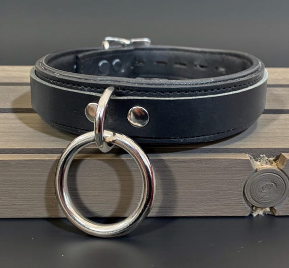 genuine leather collar Choker  I Choker Collar Black Padded & Stitched Leather I 35mm O Ring Locking Collar Handmade | LYD30