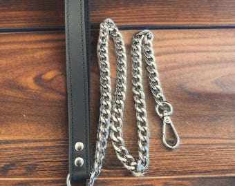 BDSM Chain Leash with Leather Handle   Handmade Luxury bondage Gear bdsm Leash  Submissive Slave  Chain Leash Lead Sub Leash Bdsm gear