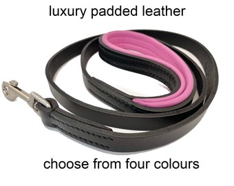 Leather Bondage Lead With Padded Handle 1 mtr Long 16mm Wide Handmade Luxury Fetish Gear in Red Black & Pink Padding bdsm leash leather lead