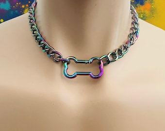 Dog Bone Necklace l dog bone choker I   l Owned Discreet Day Collar necklace choker | choker collar rose gold good boy collar rainbow