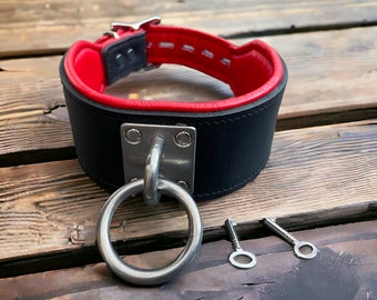 Genuine Leather Collar 60mm Wide Leather Choker Gear I Real Padded Leather 35mm Ring On Stainless Steel Plate I Red, Blue Pink Custom Collar