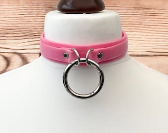 Layered PVC O Ring Choker Collar for Slave I 35mm Ring | Available in Transparent Pink & Purple Handmade