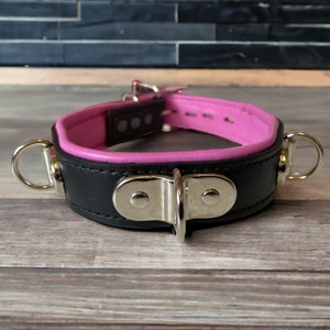 Genuine Leather Collar Choker I Comfy Quality Padded Stitched Leather Choker 3 x 20mm D Rings I Handmade Custom Collar I Red Pink Leather