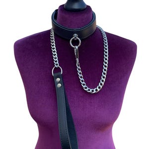 Collar And Chain Lead Set I Quality Padded Handmade Leather 30mm Wide | Leather choker collar and chain leash l leather choker | CL_O_SL