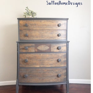 SOLD - Antique tall boy dresser with inlay