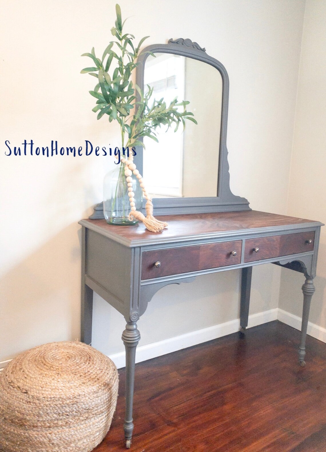 Custom refinished antique vanity/desk with mirror bedroom Etsy
