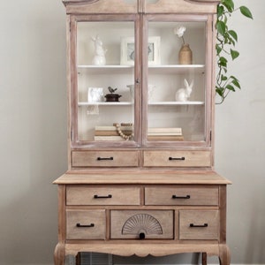 SOLD****Vintage step back hutch with shelves, wood hutch with drawers, vintage china cabinet, glass china cabinet, claw foot cabinet