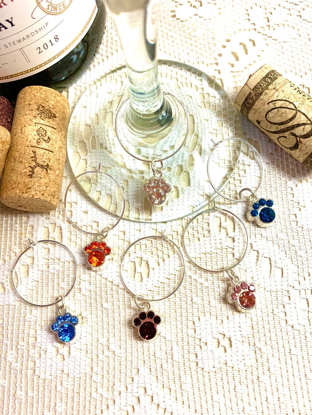 Paws I Crystal Paws Silver Tone Stem Gem Wine Charms Ensemble Etsy France