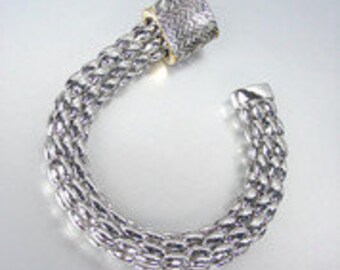 women/'s jewellery beaded bracelet Cuff bracelet unique crocheted wire mesh organic shaped silver and green cuff
