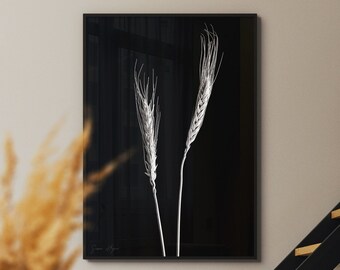 Black Wheat Stems Print: Minimalist Botanical Art (Digital Download)