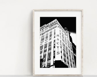 Macy's NYC Black & White Illustration: Modern Cityscape Art (Digital Download)