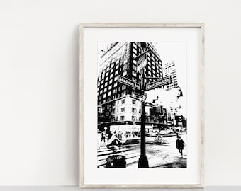 New York Cityscape Print: Black and White Madison Avenue (Digital Download)