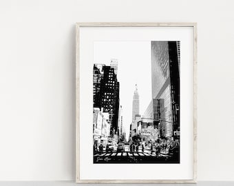 Black and White New York Cityscape Illustration: Modern Abstract Travel Print (Digital Download)