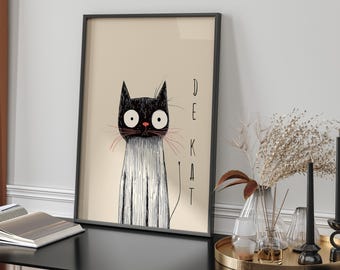 Quirky Cat Art Print: Funny Kitten Illustration (Digital Download)