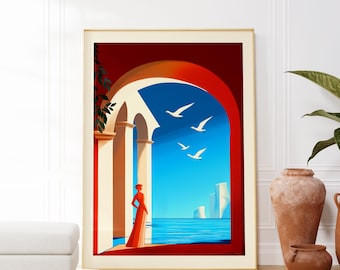 Surreal Woman by the Sea Art Print: Abstract Modern Poster (Digital Download)