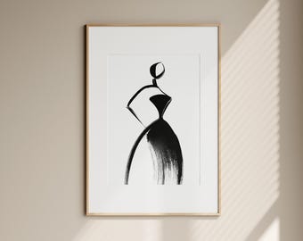 Minimalistische abstrakte Frau Wandkunst - schwarz-weiße moderne Figur Druck (Digitaler Download)