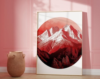 Red Mountain Landscape Art Print: Abstract Geometric Poster (Digital Download)