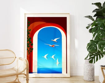 Abstract Woman by the Sea Art Print: Modern Surrealist Poster (Digital Download)
