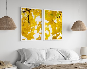 Art mural feuilles jaunes : impression de photographie de nature minimaliste (téléchargement numérique)
