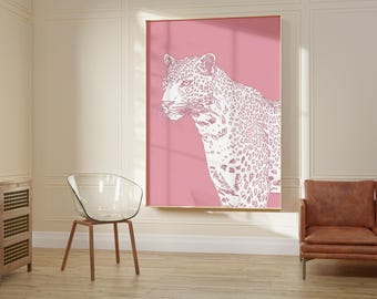 Elegant Pink Leopard Illustration – Contemporary Animal Wall Decor (Digital Download)