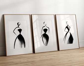 Minimalist Female Figure Art Print Set, Abstract Woman Line Art (Digital Download)