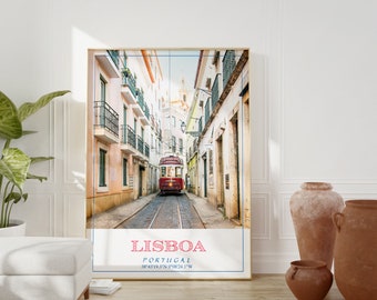 Lisbon Portugal Travel Poster: Red Streetcar Art Print (Digital Download)