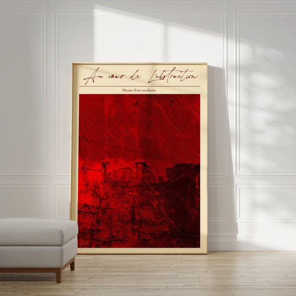 Vibrant Red Abstract Modern Art Poster, Bright Red Wall Art Print, Living Room, Office, Bedroom Wall Decor , Large Wall Art