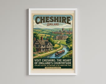 Cheshire England Travel Poster, Vintage Style British Countryside Wall Art, (Digital Download)