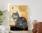 Vintage Japanese Tabby Cat Art Print (Digital Download)