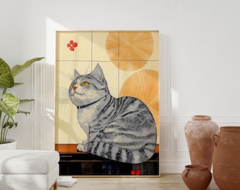 impression d'art vintage de chat tigré japonais (téléchargement numérique)