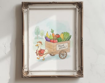 Cute Duck Kitchen Print, Vegan, Nursery Wall Art, Kids Room Decor, (Digital Download)
