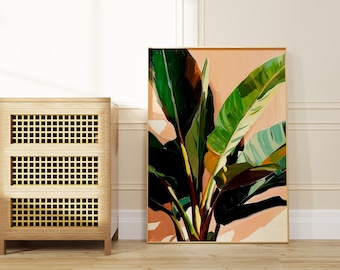 Tropical Leaves Wall Art: Pastel Pink & Green Botanical Print (Digital Download)
