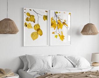 Art mural feuilles jaunes : impressions d'arbres d'automne minimalistes (téléchargement numérique)