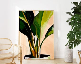 Tropical Leaves Wall Art: Pastel Pink & Green Botanical Print (Digital Download)