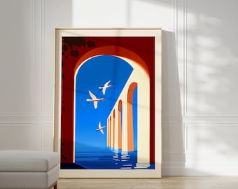 Impression d'art abstraite d'arches : paysage marin surréaliste moderne (téléchargement numérique)