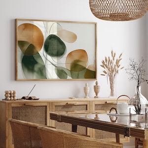 Abstract Watercolor Art Print: Olive Green, Orange (Digital Download)