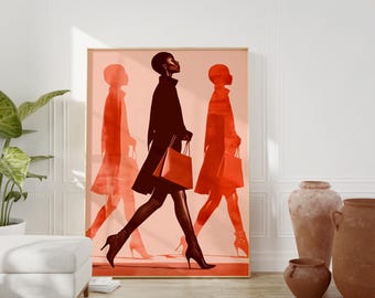 Black Woman Fashion Art Prints, Feminine Silhouette Set (Digital Download)