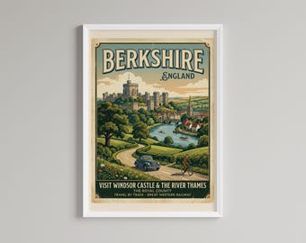 Berkshire Vintage Travel Poster, British Countryside Landscape Art(Digital Download)