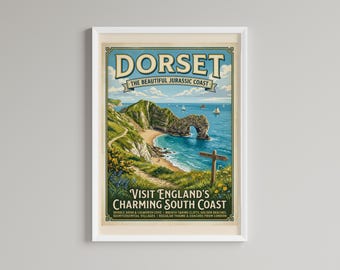 Dorset Vintage Travel Poster Print – England Countryside Wall Art (Digital Download)