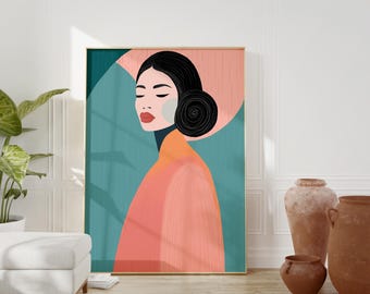 Elegant Woman Art Print: Abstract Feminine Portrait (Digital Download)