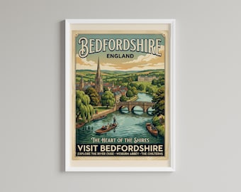 Bedfordshire Vintage Travel Poster Print – England Countryside Wall Art (Digital Download)